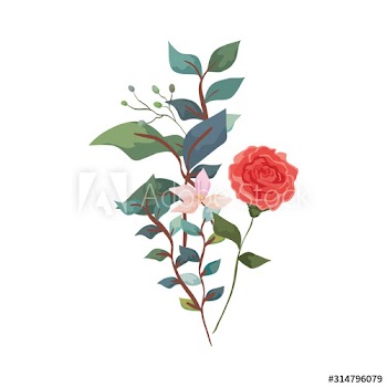 cute rose with flower and leafs design