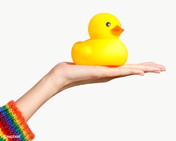 Cute rubber duck on a hand design element | Free  transparent png - 2299558