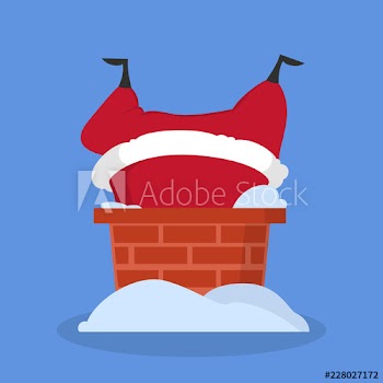 Cute Santa Claus in red clothes stuck in chimney