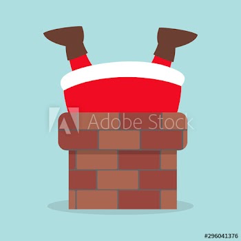 Cute Santa Claus in red clothes stuck in chimney
