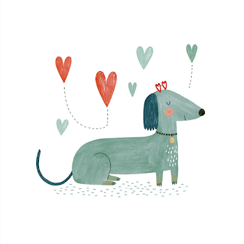 Cute Seated Dachshund with Heart-Shaped Sunglasses