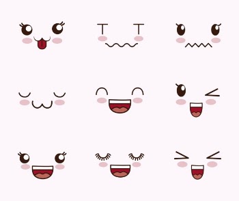 Cute set of faces kawaii Free Vector