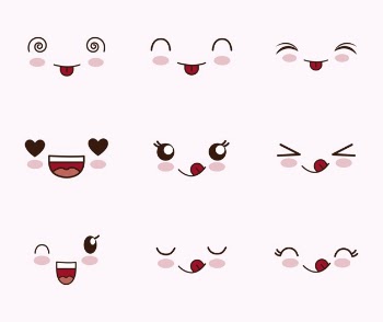 Cute set of faces kawaii Free Vector