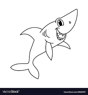 cute shark cartoon coloring page for kids