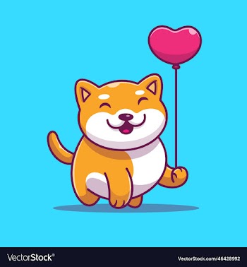 cute shiba inu dog holding love balloon cartoon