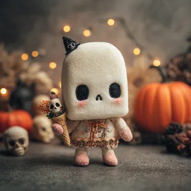 Cute Skeleton Ice Cream Plush Toy with Halloween Elements