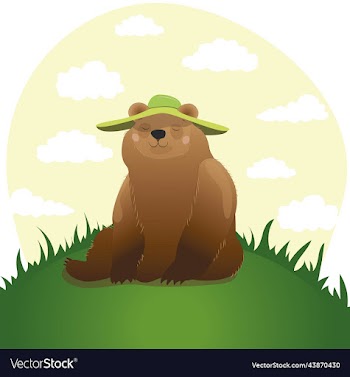 cute smiling bear in a green hat sitting