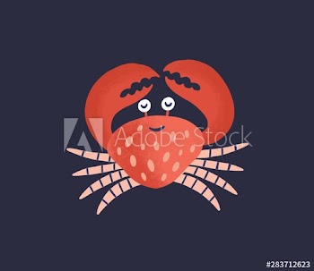 Cute smiling crab isolated on dark background