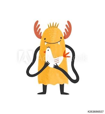 Cute smiling wild monster, alien or mutant with antlers