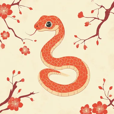 Cute Snake on Tree Branch in Chinese Zodiac Traditional Style Art Cute Snake on Tree Branch in Chinese Zodiac Traditional Style Art