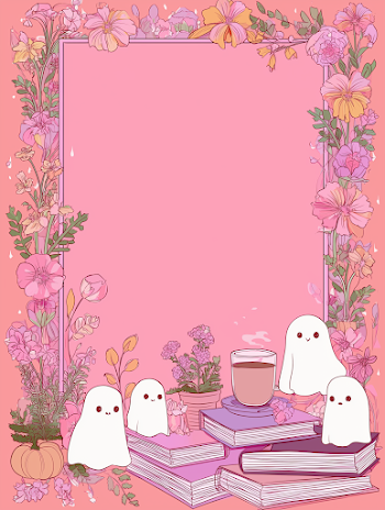 Cute Spring Ghosts Illustration with Floral Frame