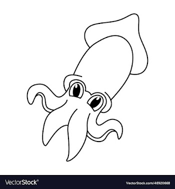 cute squid cartoon coloring page for kids