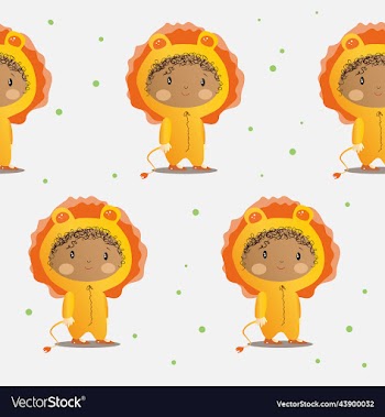 cute swarthy curly girl dressed as a lion