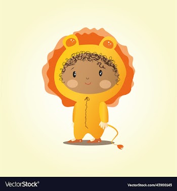 cute swarthy curly girl dressed as a lion