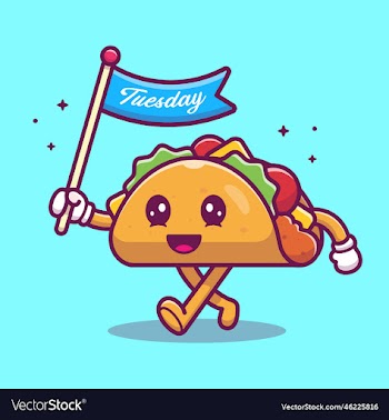 cute taco holding tuesday flag cartoon