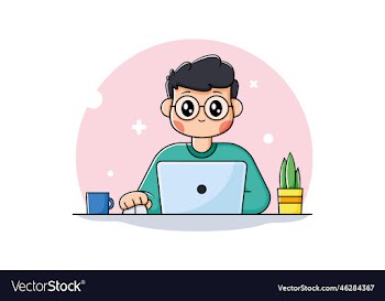 cute teen boy using a laptop