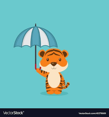 cute tiger holding umbrella