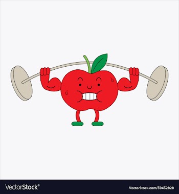 cute tomato character lifting weights