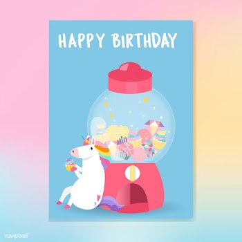 Cute unicorn happy birthday card vector | Free stock vector - 515557