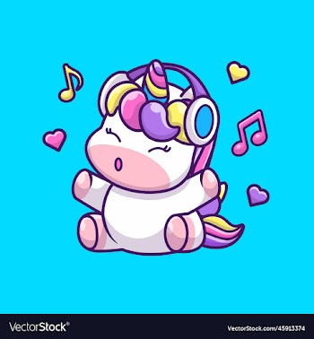 cute unicorn listening music with headphone