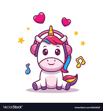 cute unicorn listening music with headphone