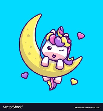 cute unicorn on moon cartoon