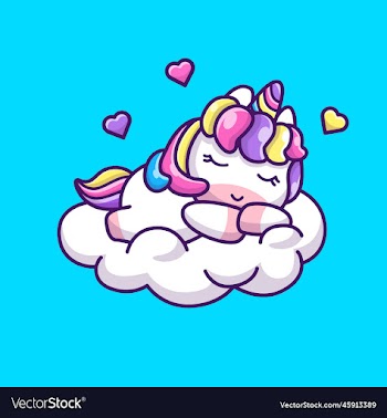 cute unicorn sleeping on cloud cartoon