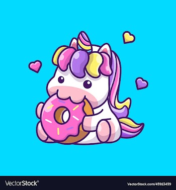 cute unicorn with doughnut cartoon