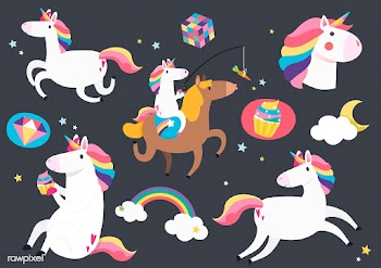 Cute unicorns with magic element stickers vec.. | Free stock vector - 515498