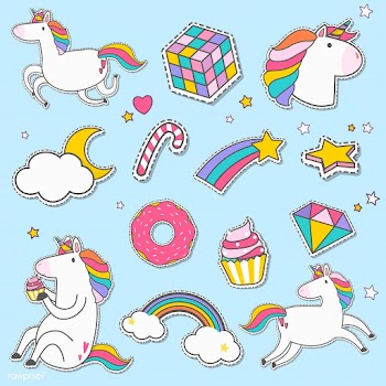 Cute unicorns with magic element stickers vec.. | Free stock vector - 515572