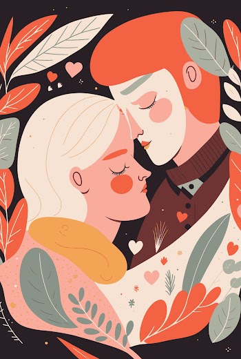 Cute vector art posters of couple snuggling