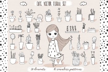 Cute vector pots and patterns