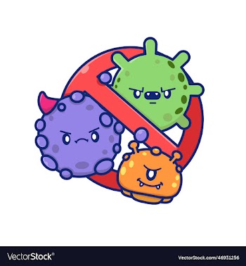 cute virus cartoon with stop sign cartoon