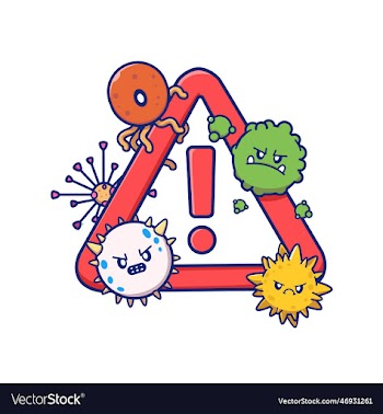cute virus cartoon with stop sign cartoon