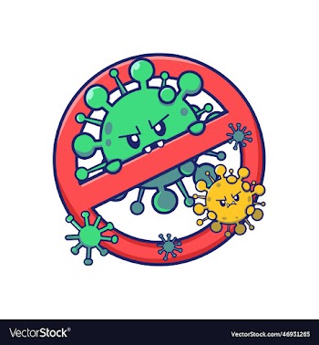 cute virus cartoon with stop sign cartoon