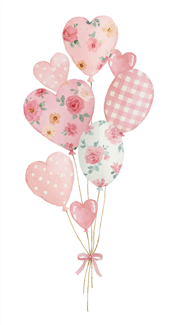 Cute Watercolor Balloons with Floral Patterns