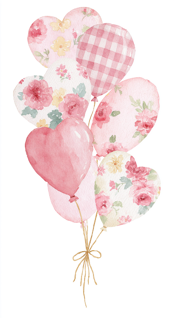 Cute Watercolor Balloons with Floral Patterns