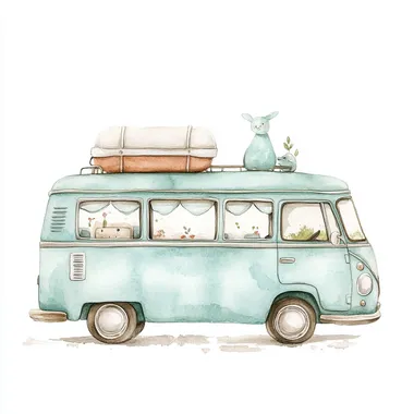 Cute Watercolor Bus Illustration Cute Watercolor Bus Illustration