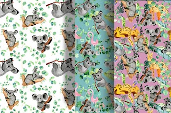 Cute watercolor exotic animals seamless pattern