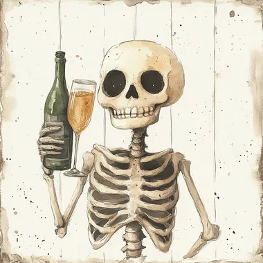 Cute Watercolor Skeleton Celebrating with Champagne