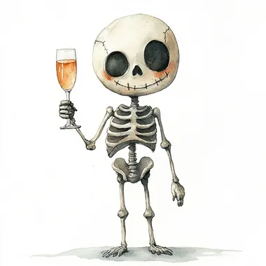 Cute Watercolor Skeleton with Champagne Toast