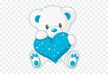 Cute White Baby Bear With Blue Love Heart - Cute Teddy Bears With Hearts