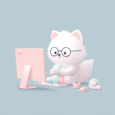 Cute White Fox with Glasses Working on a Computer Cute White Fox with Glasses Working on a Computer