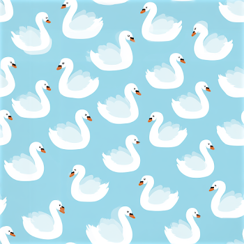 Cute White Swans Pattern on Soft Blue Background