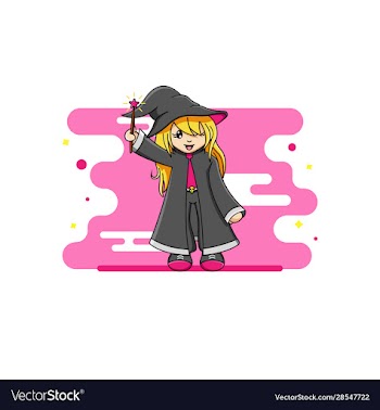 cute witch women cartoon with a magic wand