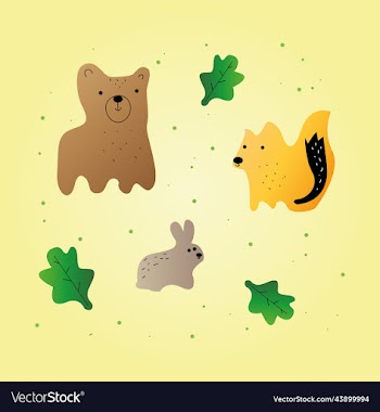 cute woodland animals set and forest elements
