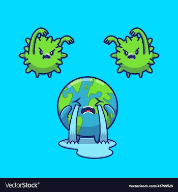 cute world cry scare of virus cartoon