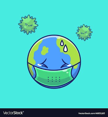 cute world wearing mask crying with virus cartoon