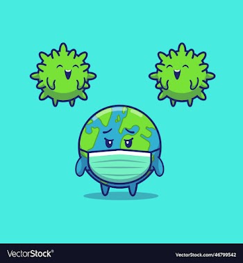 cute world wearing mask tired with virus cartoon