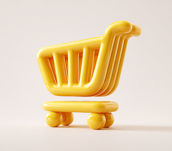 Cute Yellow Shopping Cart Icon in 3D